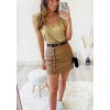 My Look Féminin Jupe camel style cuir ceinture et froncée Clearance