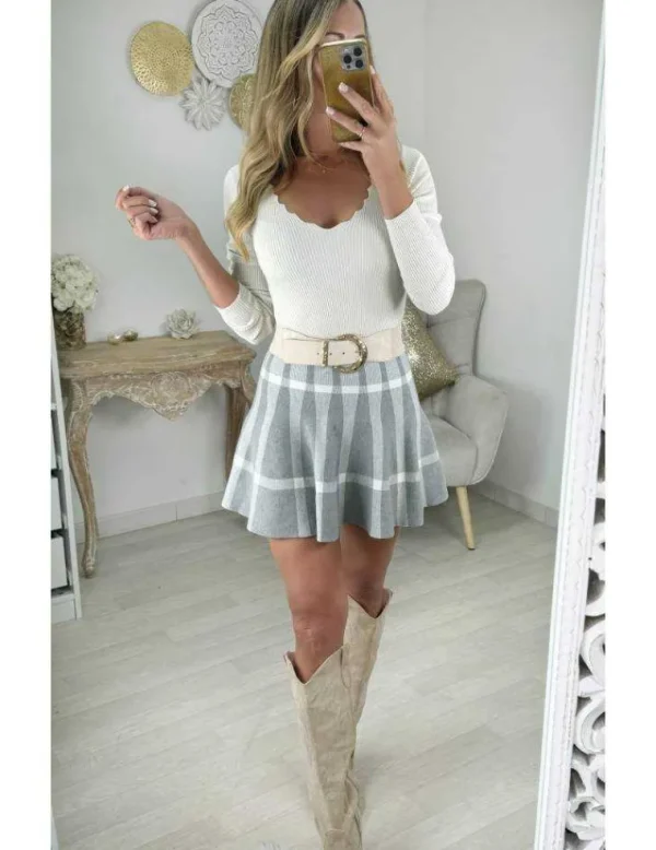 My Look Féminin Jupe en maille gris et blanche New