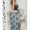 My Look Féminin jupe fluide & fendue motifs bleus Best