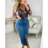 My Look Féminin Jupe Jeans longue fendue Fashion