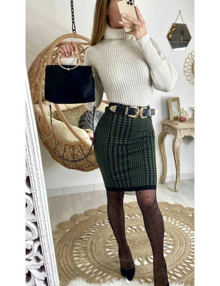 jupe_kaki_crayon_quotstyl_0.webp My Look Féminin Jupe kaki crayon "style tweed" Hot