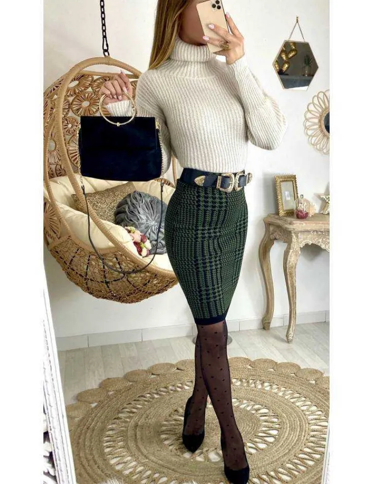 jupe_kaki_crayon_quotstyl_1.webp My Look Féminin Jupe kaki crayon "style tweed" Hot