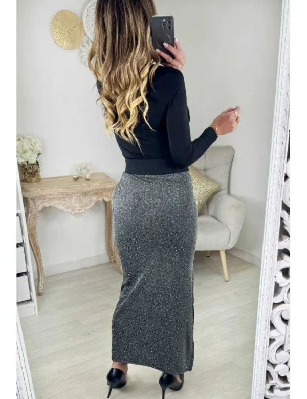 My Look Féminin Jupe longue grise strass and paillette Online