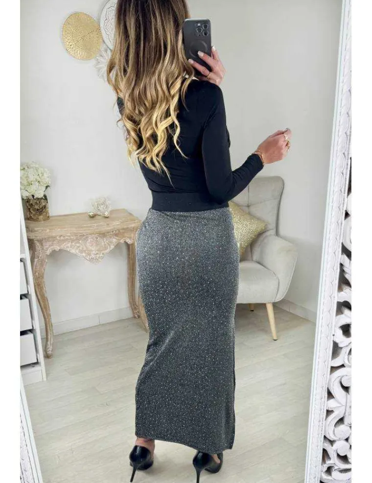 jupe_longue_grise_strass__1.webp My Look Féminin Jupe longue grise strass and paillette Online