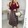 My Look Féminin Jupe longue imprimé vert et rose Clearance