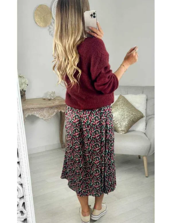 My Look Féminin Jupe longue imprimé vert et rose Clearance