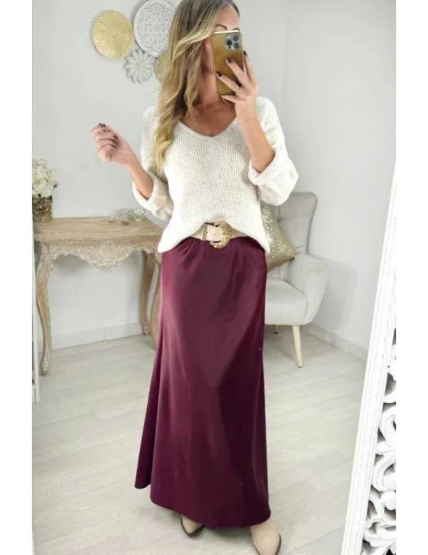 My Look Féminin Jupe longue satiné bordeaux Discount