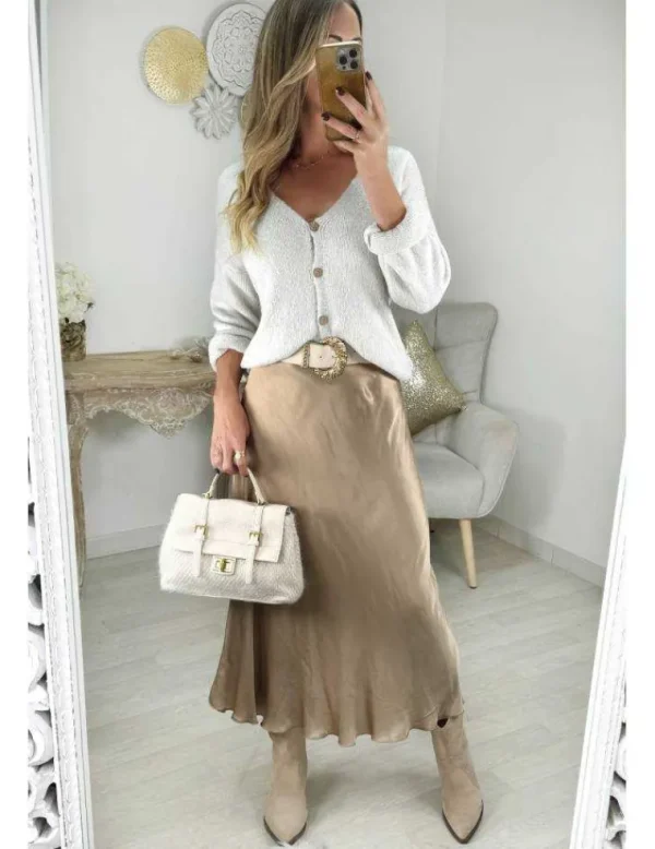My Look Féminin Jupe longue satiné caramel New