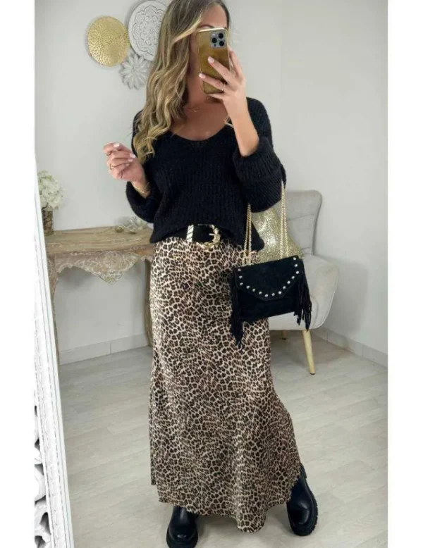 My Look Féminin Jupe longue satiné motifs "léo" Hot