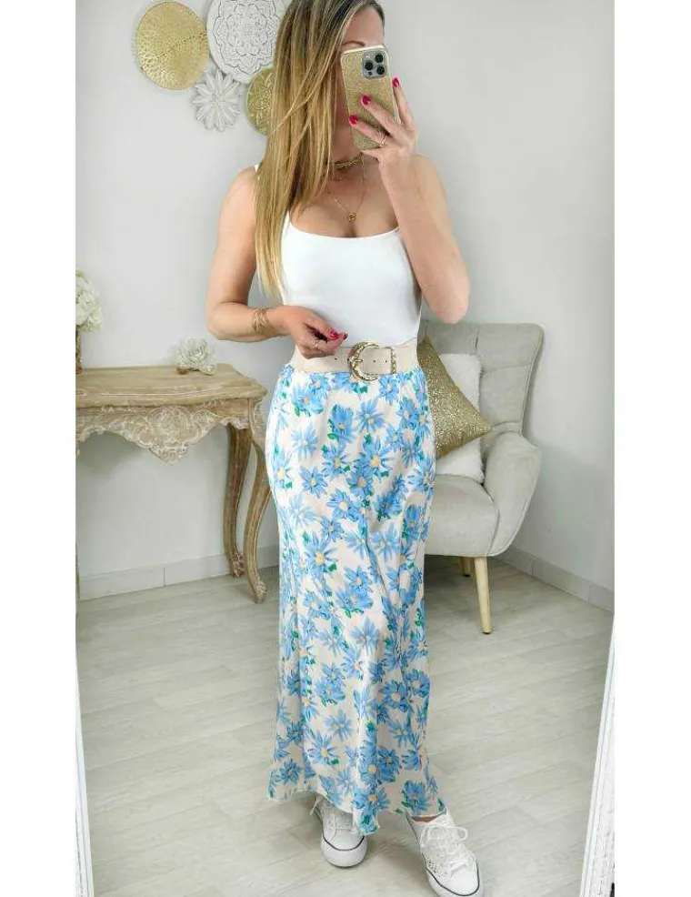 jupe_longue_satine_amp_fl_1.webp My Look Féminin jupe longue satinée & fleurie bleue Clearance
