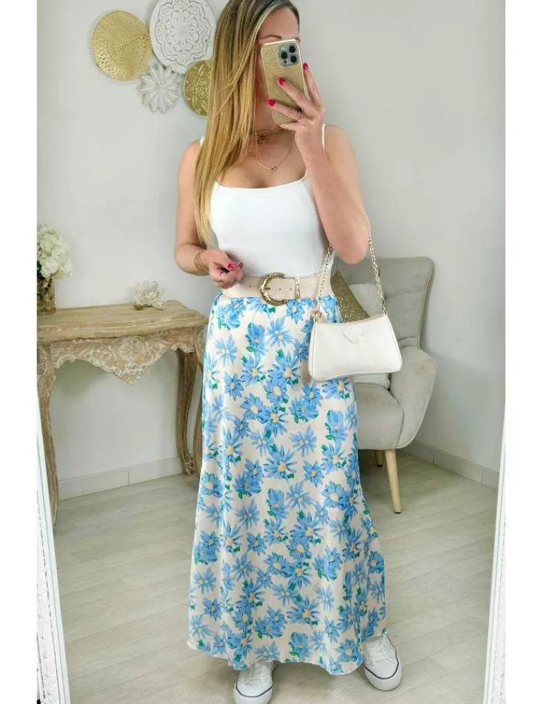 jupe_longue_satine_amp_fl_3.webp My Look Féminin jupe longue satinée & fleurie bleue Clearance