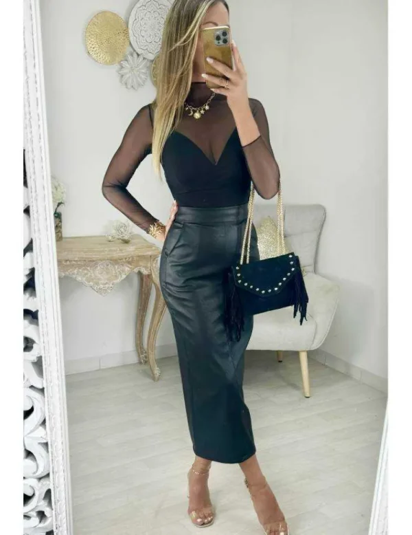 My Look Féminin Jupe longue style cuir noir Online