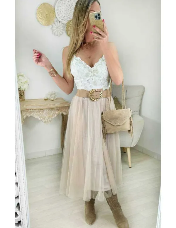 My Look Féminin jupe mi-longue en tulle beige Hot