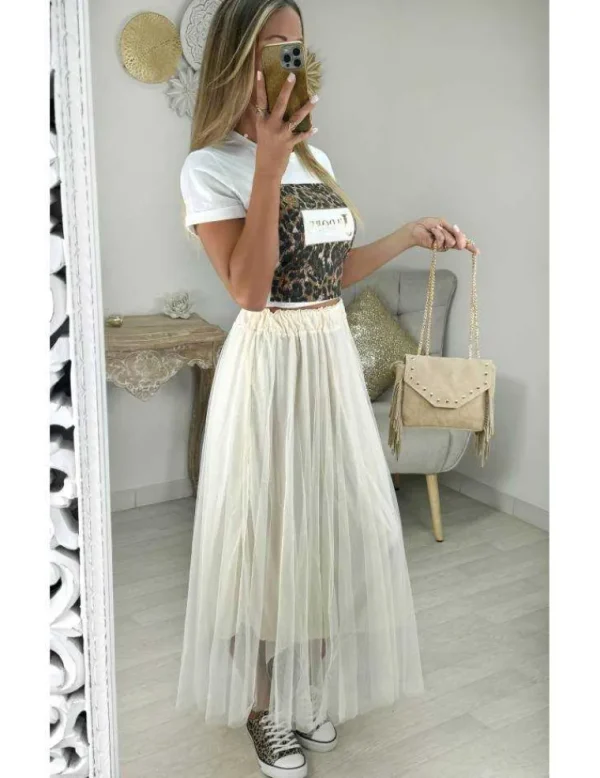 My Look Féminin jupe mi-longue en tulle blanc cassé Fashion