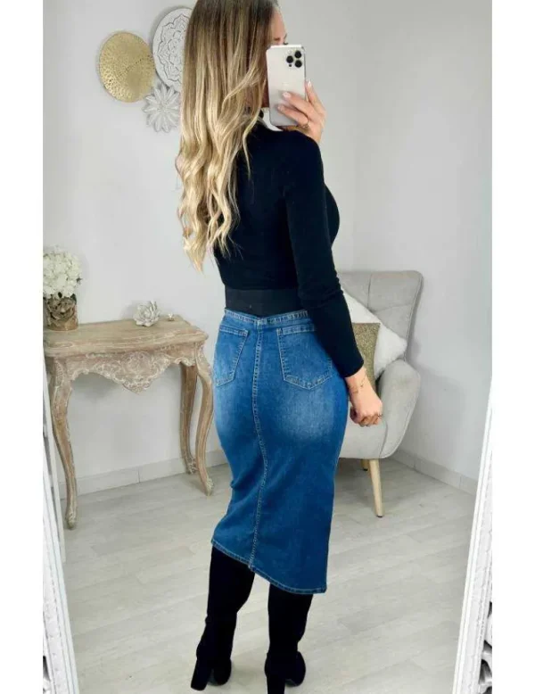 My Look Féminin jupe mi-longue fendue en jeans Clearance