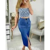 My Look Féminin jupe mi-longue style jeans fendue Outlet
