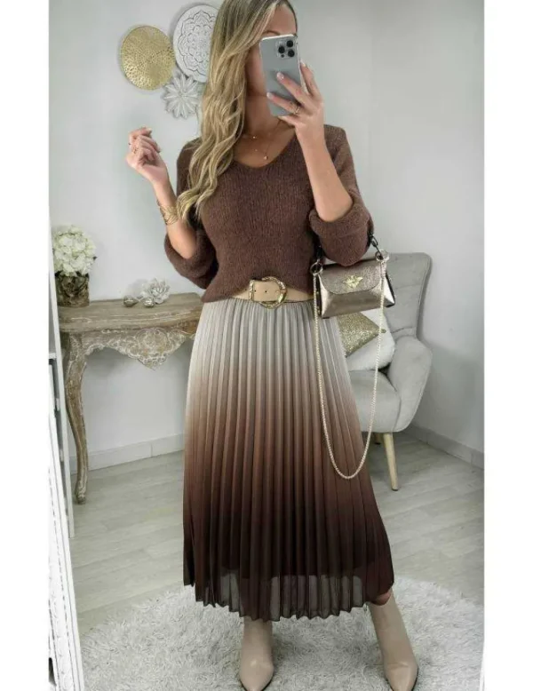 My Look Féminin jupe plissée choco dégradée Fashion