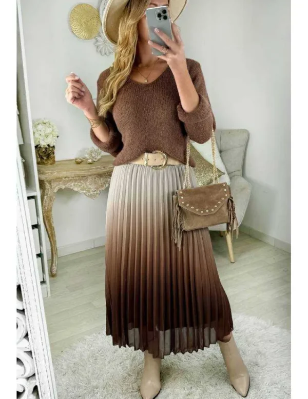 My Look Féminin jupe plissée choco dégradée Fashion