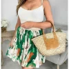 My Look Féminin Jupe plissée en voilage motif vert & beige Outlet