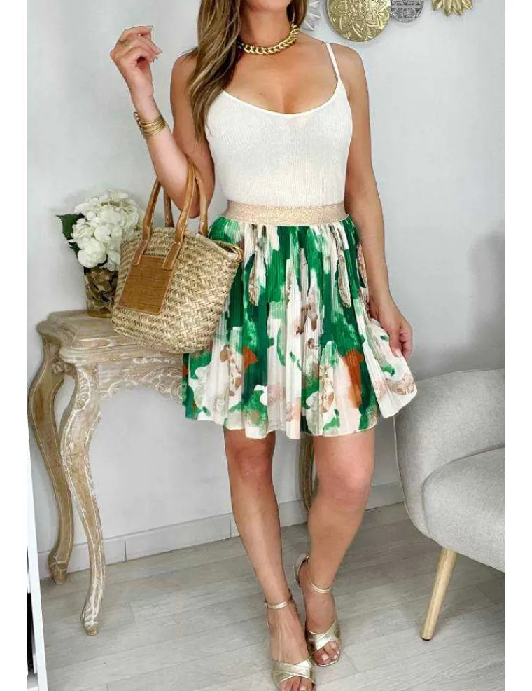 jupe_plisse_en_voilage_mo_3.webp My Look Féminin Jupe plissée en voilage motif vert & beige Outlet