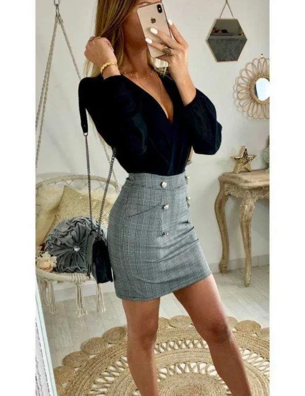 My Look Féminin Jupe Prince de Galles et Jolis Boutons : Élégance Féminine Best