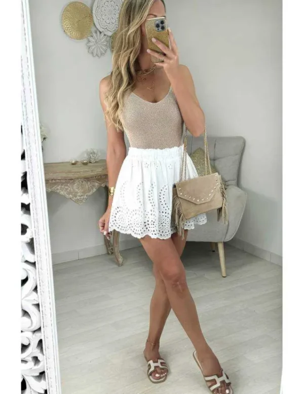 My Look Féminin jupe short en broderie blanche Discount