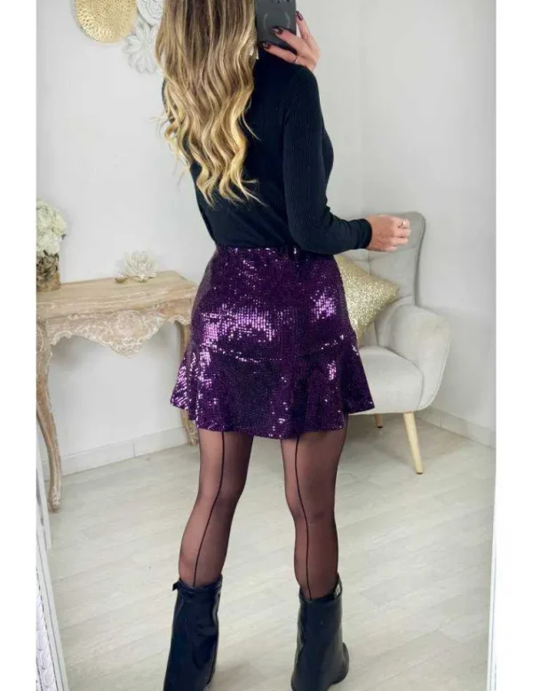 My Look Féminin Jupe short purple ceinture & sequins Hot
