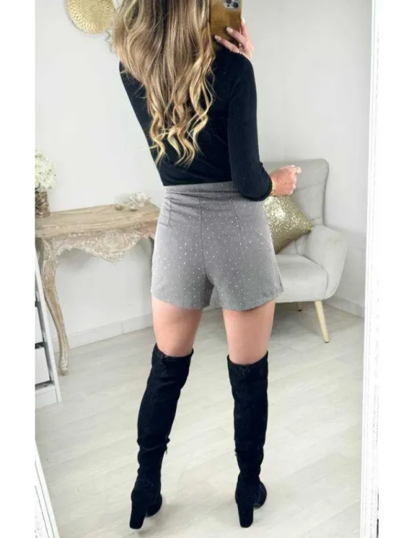 My Look Féminin Jupe/short gris chiné et strass New