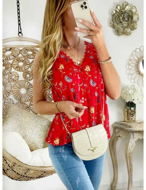 My Look Féminin Ma blouse ample voilage rouge imprimé Fashion