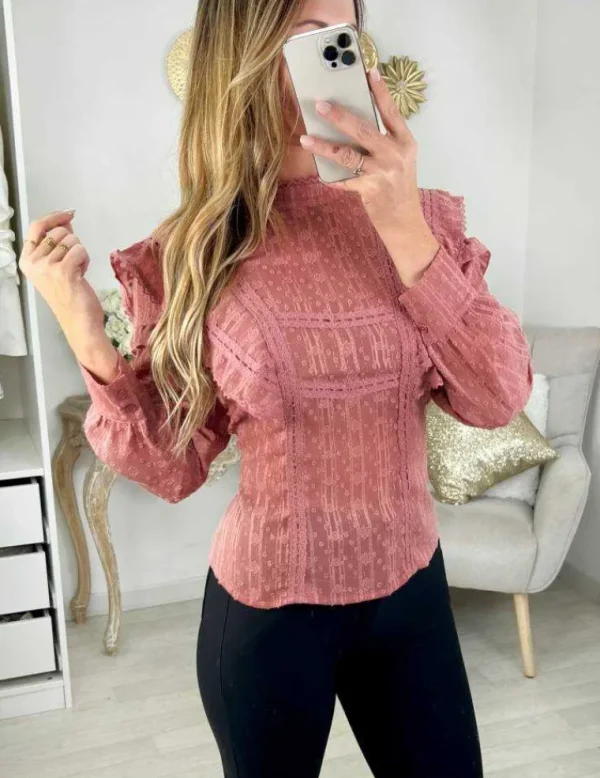 My Look Féminin * Ma blouse Old pink & liserés gold "jolis volants" Online