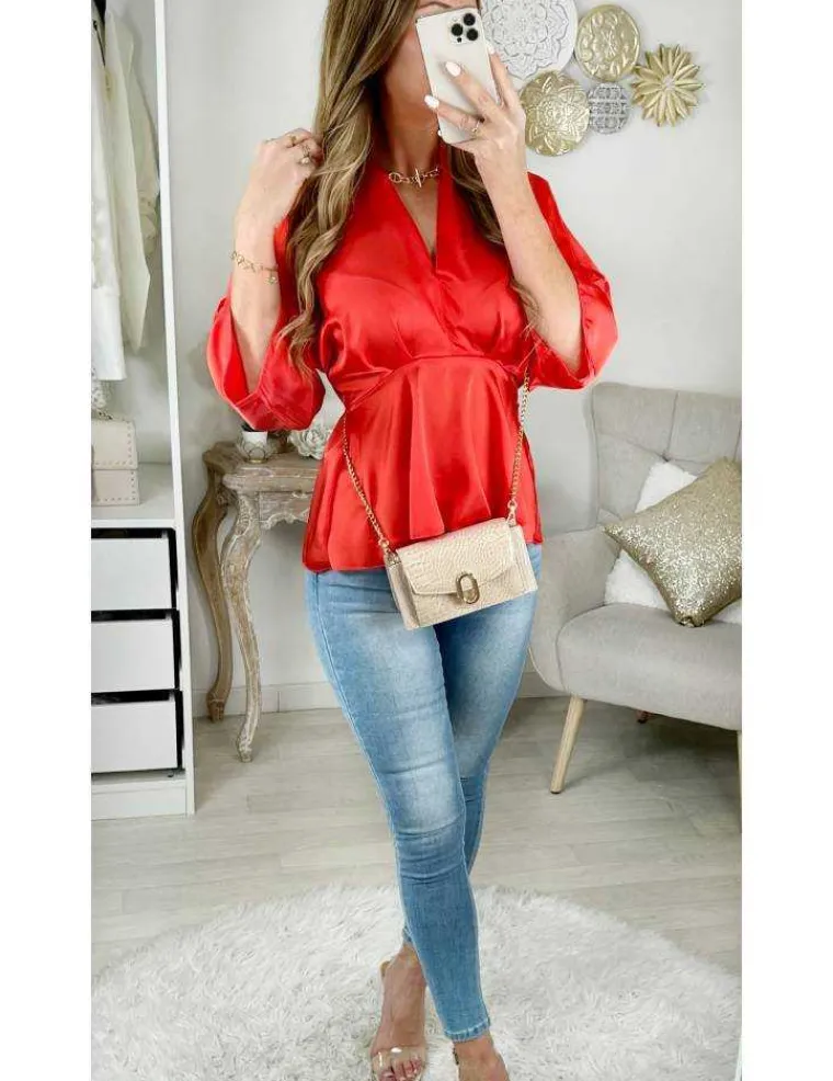 ma_blouse_orange_flashy___0.webp My Look Féminin Ma blouse orange flashy satinée "col V et drapée" New