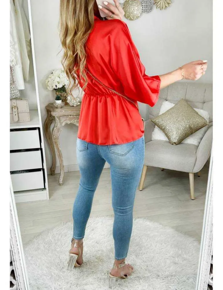 ma_blouse_orange_flashy___1.webp My Look Féminin Ma blouse orange flashy satinée "col V et drapée" New