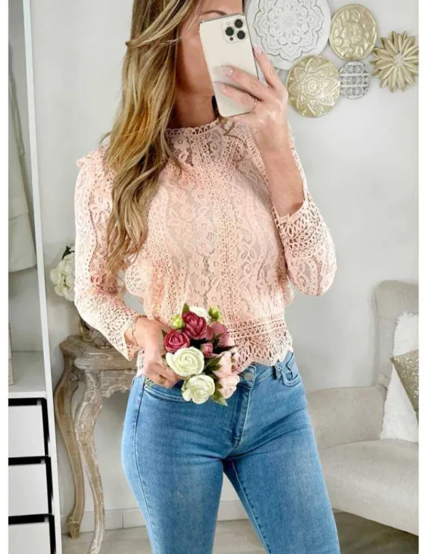 My Look Féminin Ma blouse rose "Jolies Broderies anglaises " Outlet