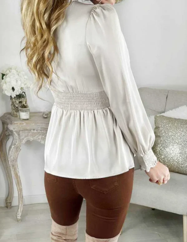 My Look Féminin Ma blouse satinée beige nude "taille drapée" Online