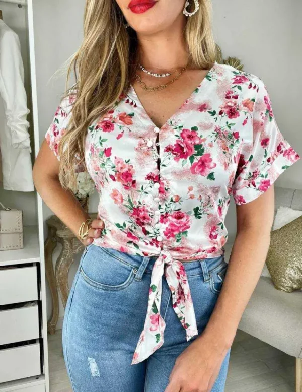 My Look Féminin Ma blouse satinée motif et nouée Best