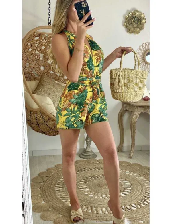 My Look Féminin Ma jolie combi-short moutarde "imprimé et dos croisé" Discount