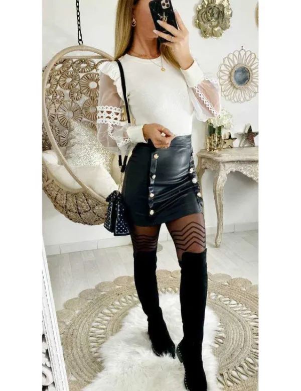 My Look Féminin Ma jolie jupe black style cuir "boutons dorés" Clearance
