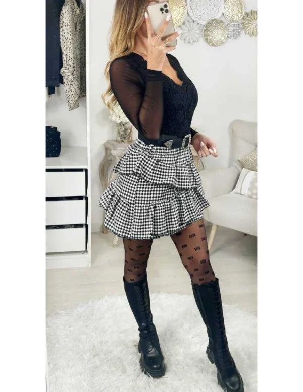 My Look Féminin Ma jolie jupe black vichy "petits volants" Sale