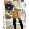 My Look Féminin Ma jolie jupe effet peau de pêche camel "boutons dorés" Clearance