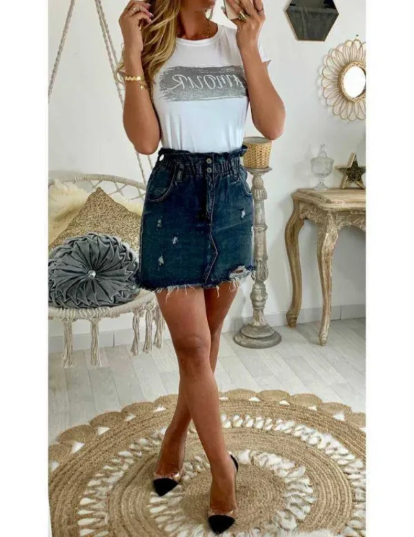 My Look Féminin Ma jolie jupe en jeans grey et taille haute Fashion