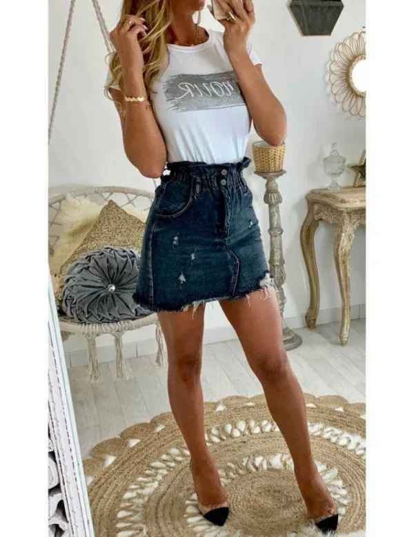 My Look Féminin Ma jolie jupe en jeans grey et taille haute Fashion