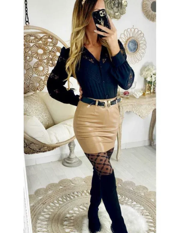 My Look Féminin Ma jolie jupe style cuir couleur caramel Best