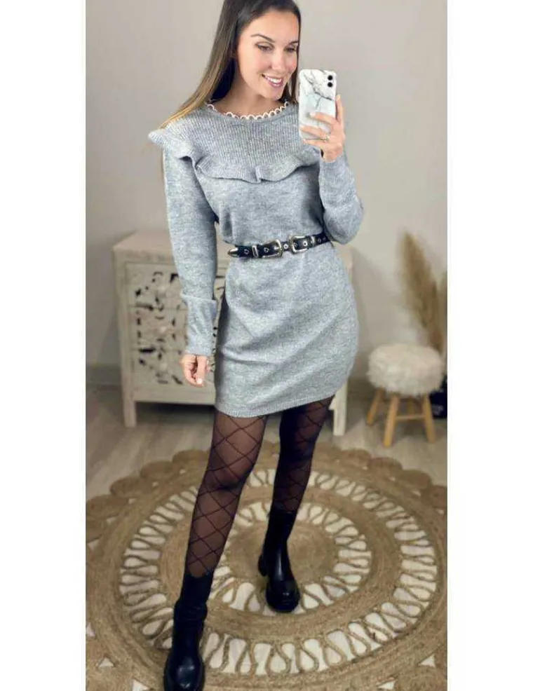 ma_jolie_robe_en_maille_g_0.webp My Look Féminin Ma jolie robe en maille grey col volant Clearance