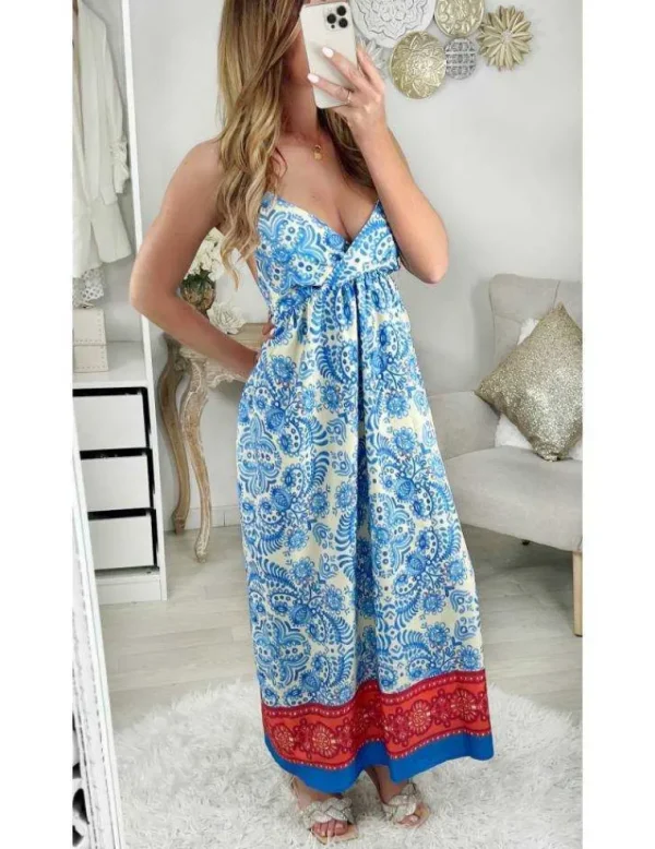 My Look Féminin Ma jolie robe longue "Red & blue" Hot