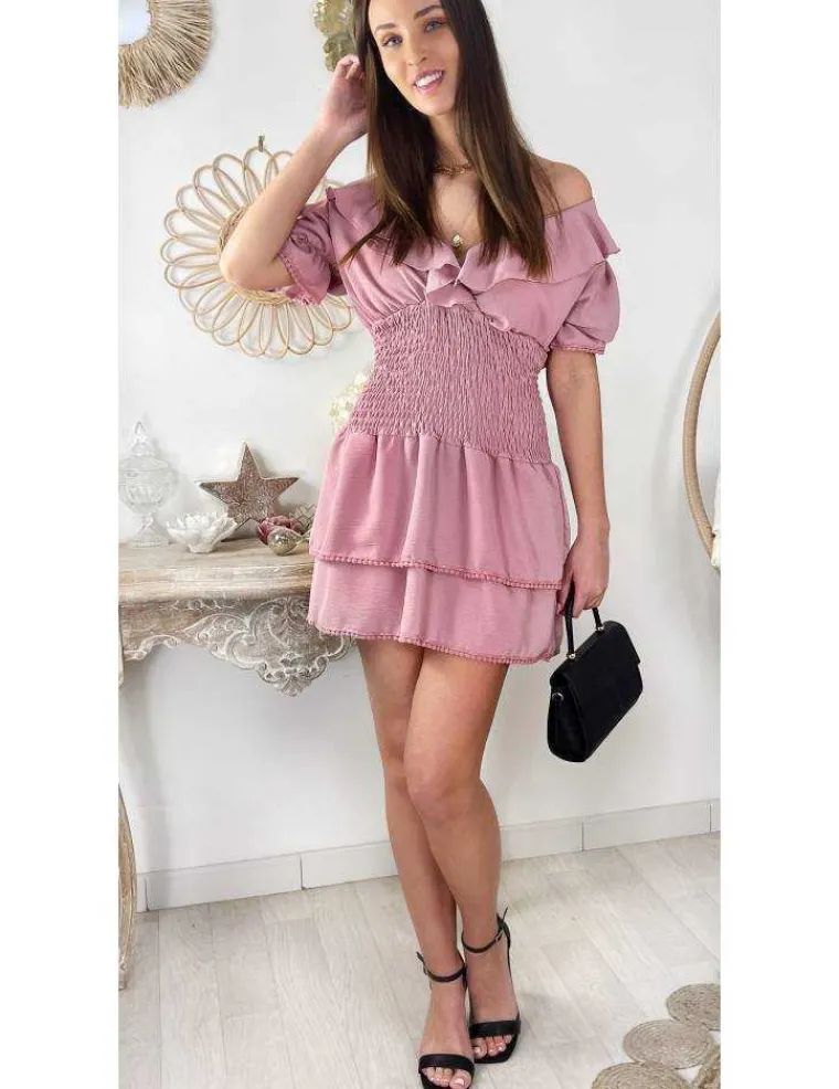 ma_jolie_robe_rose_ple_qu_1.webp My Look Féminin Ma jolie robe rose pâle "taille smockée et volants" Clearance