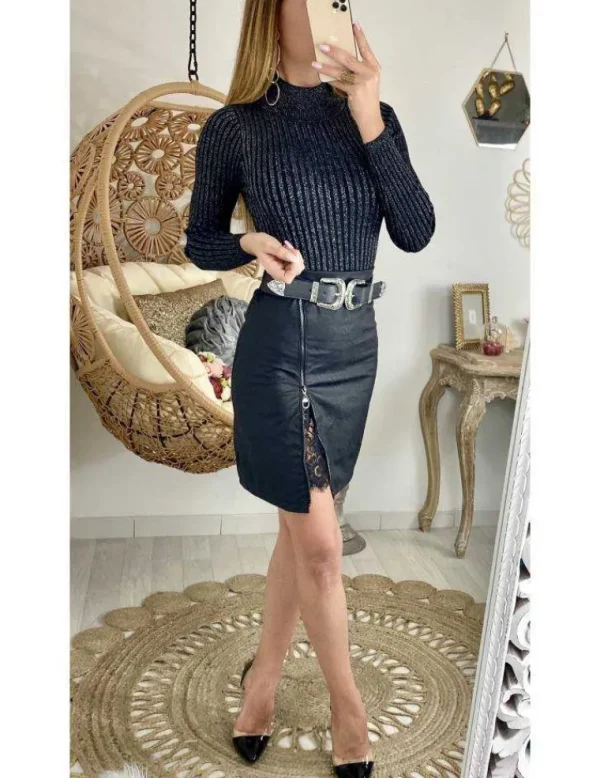 My Look Féminin Ma jupe black style cuir "zip & dentelle" Discount