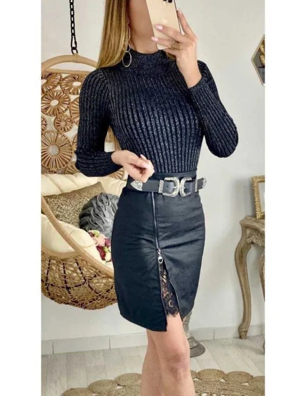 My Look Féminin Ma jupe black style cuir "zip & dentelle" Discount