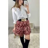 My Look Féminin Ma jupe bordeaux imprimée à volants "liserés Gold" Outlet