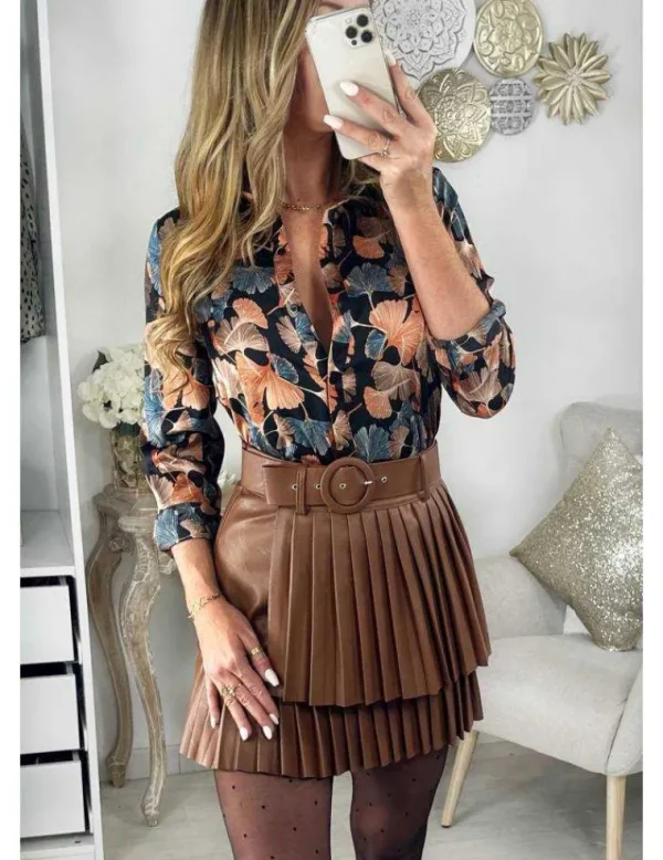 My Look Féminin Ma jupe choco style cuir plissée et sa ceinture Best