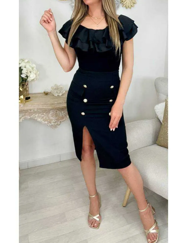 ma_jupe_crayon_noire_fend_1.webp My Look Féminin Ma jupe crayon noire fendue " boutons dorés" Sale